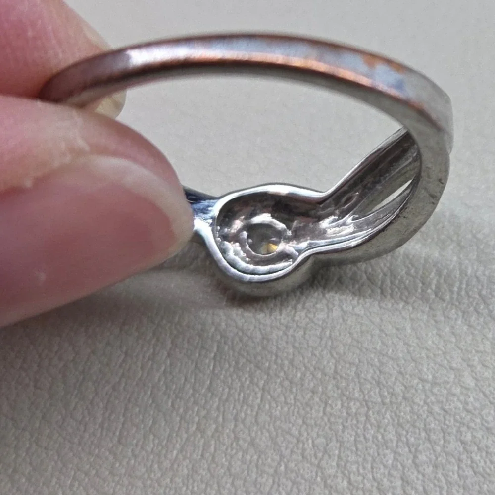 Silver Tone Infinity Knot Bypass Wrap Ring Clear Round Stone Size 10 AS IS